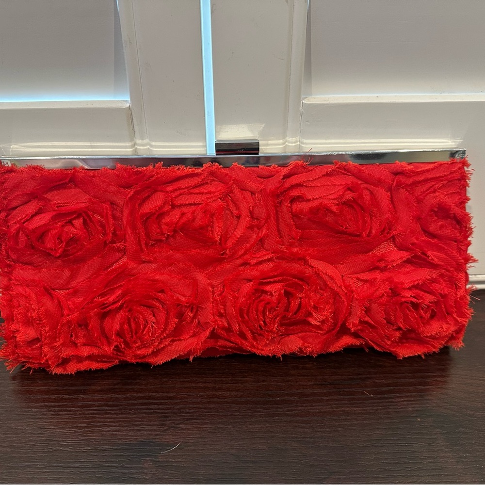 Jessica McClintock Red Floral Clutch